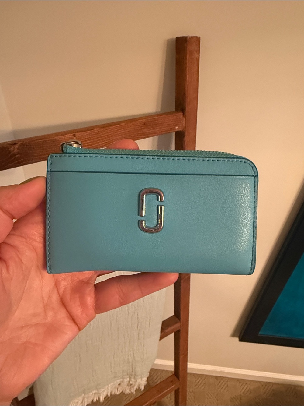Marc Jacobs Turquoise Leather Zip Card Wallet